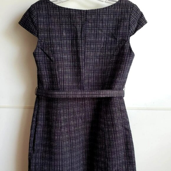 MERONA SHEATH DRESS SIZE 6 PLAID TWEED SIDE ZIPPER SHORT BELT FULLY LINED - Picture 4 of 9